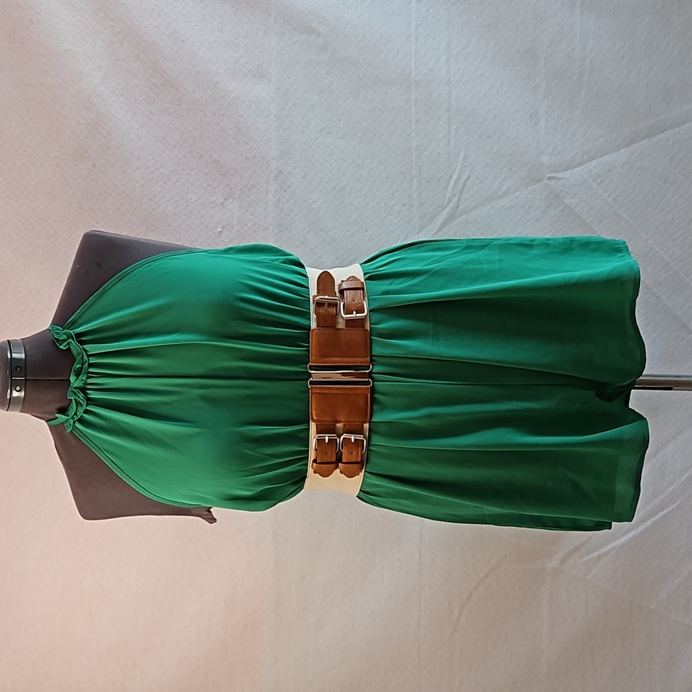 Green women Plus size women romper short jumpsuit with open back. Belt not inclu